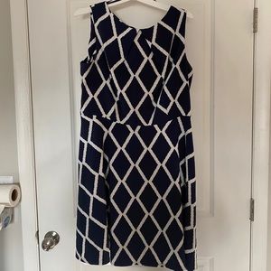 Navy and White Geometric Print Dress